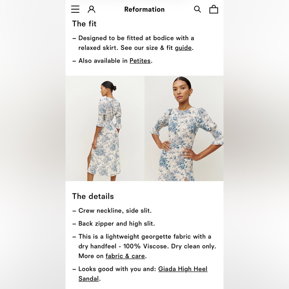 Reformation Carolena Dress in Pompadour, Blue and White Floral Long Sleeve - Picture 14 of 14